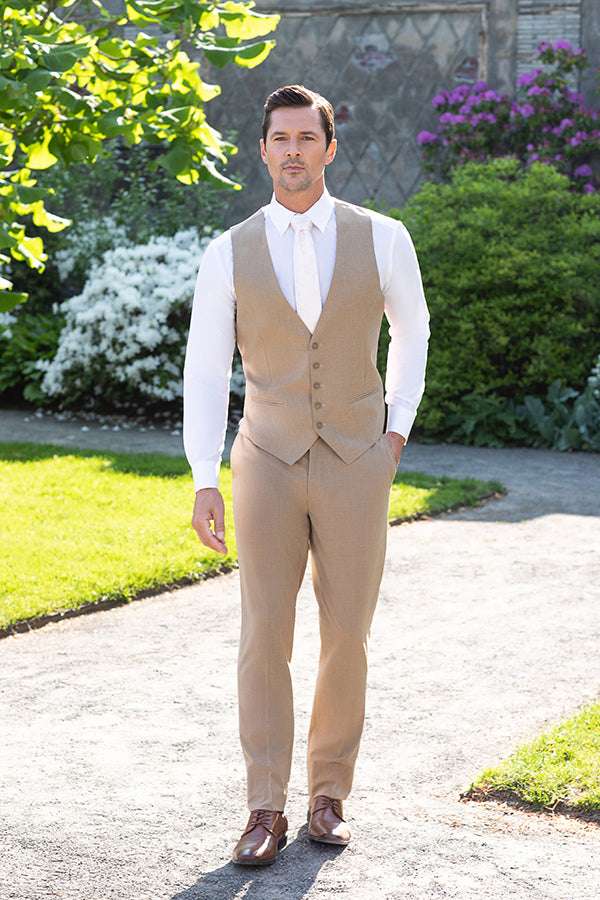 Mark of Distinction Slim Fit Suit – Camel Color, Wedding & Prom Formal Wear, Three-Piece Options