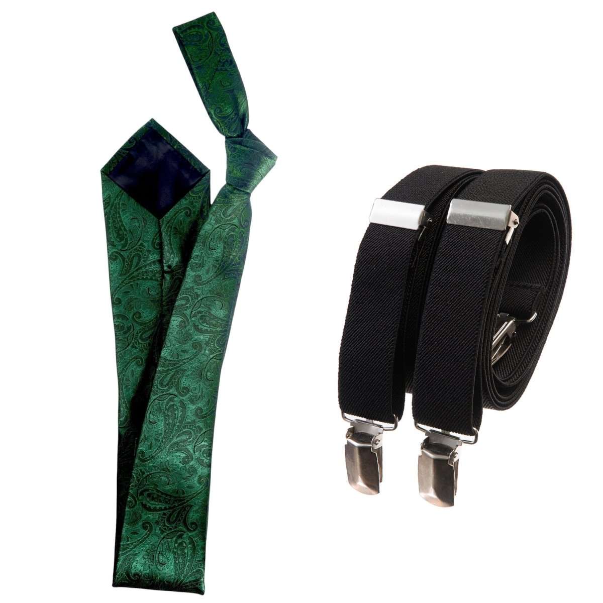 Classic Windsor Self Tie Paisley Jacquard Necktie and Suspenders