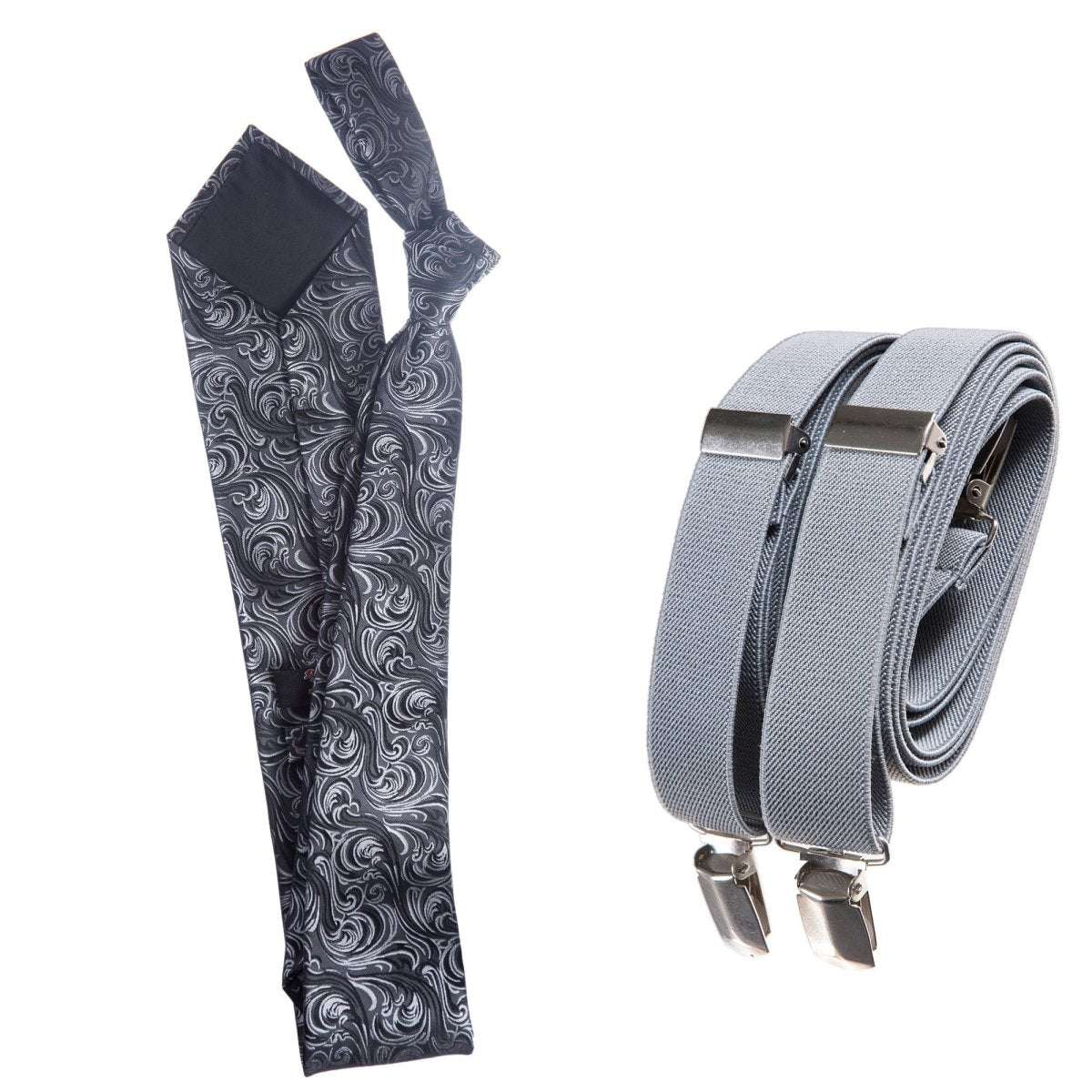 Classic Windsor Self Tie Paisley Jacquard Necktie and Suspenders - Tuxgear