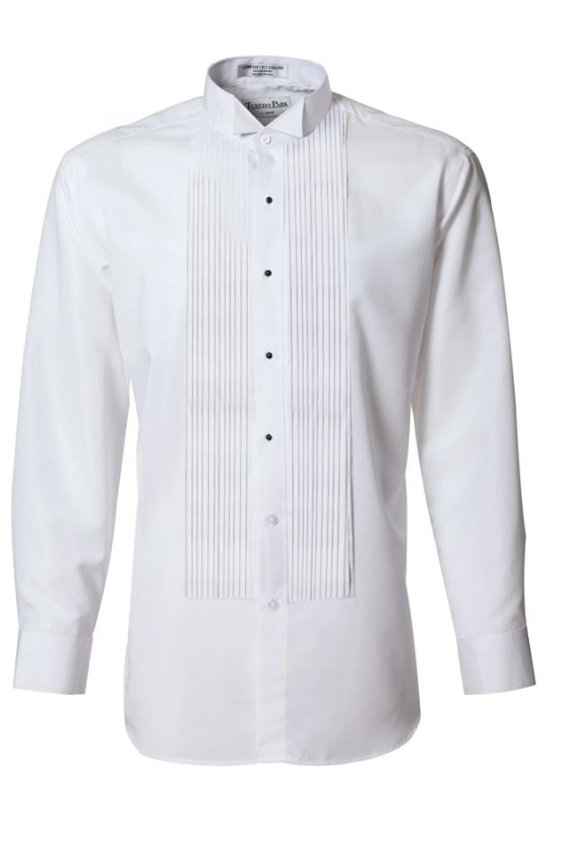 Men's White Standard Fit 1/4" Pleated Wing-Tip Tuxedo Shirt