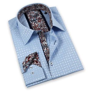 Men's Powder Blue Patterned Dress Shirt