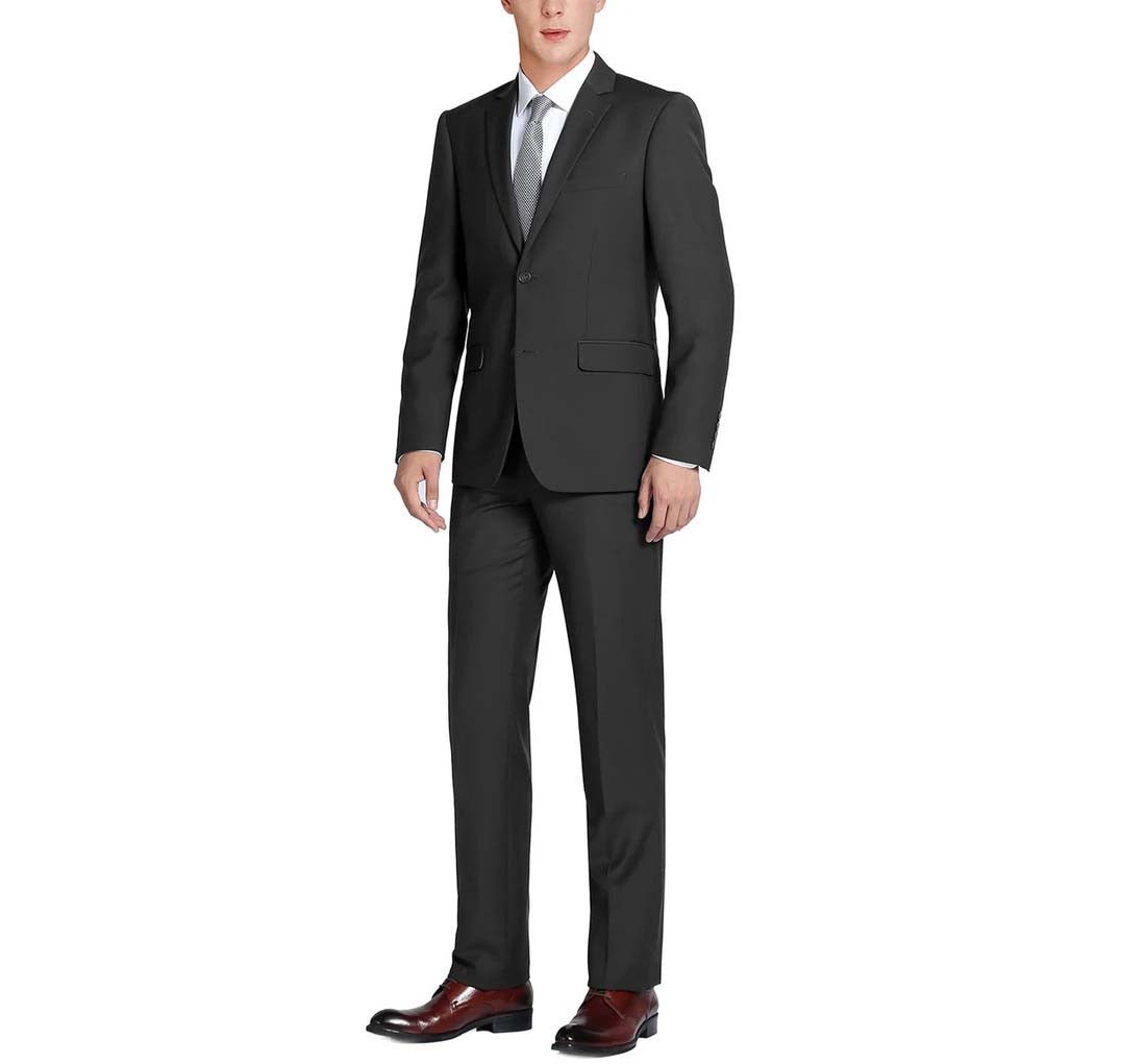 Renoir Men’s Black 2 - Piece Suit – Single Breasted Notch Lapel Jacket & Flat Front Pants – Slim Fit Formal Attire - Tuxgear