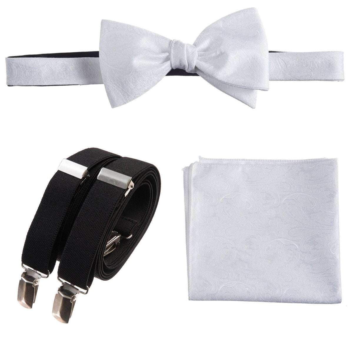 Self - tie Bow Tie & Pocket Square Paisley Jacquard with Adjustable Stretch Suspender - Tuxgear