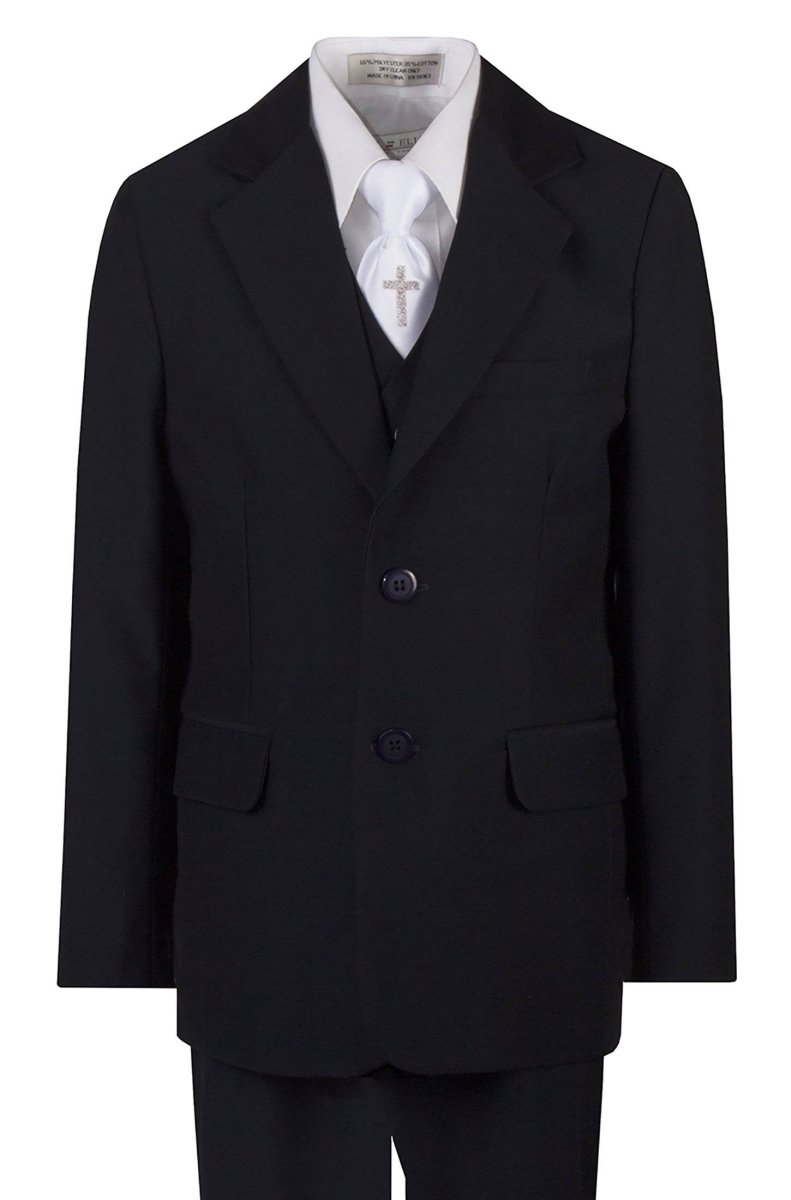 Boys Communion Slim Fit Suit with Religious Cross Neck Tie