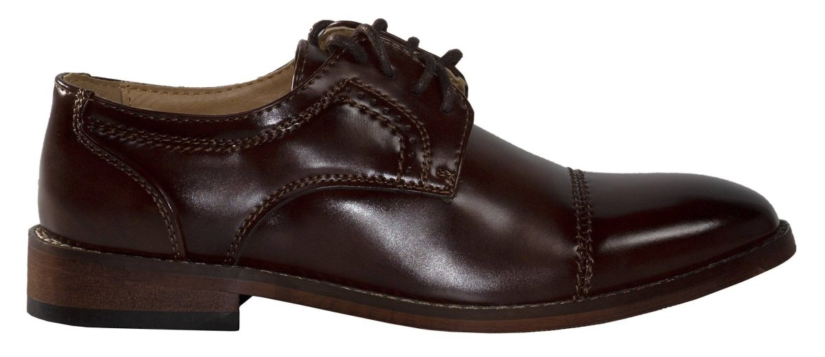 Boys Matte Brown Cap Toe Lace up Dress Shoes - Tuxgear