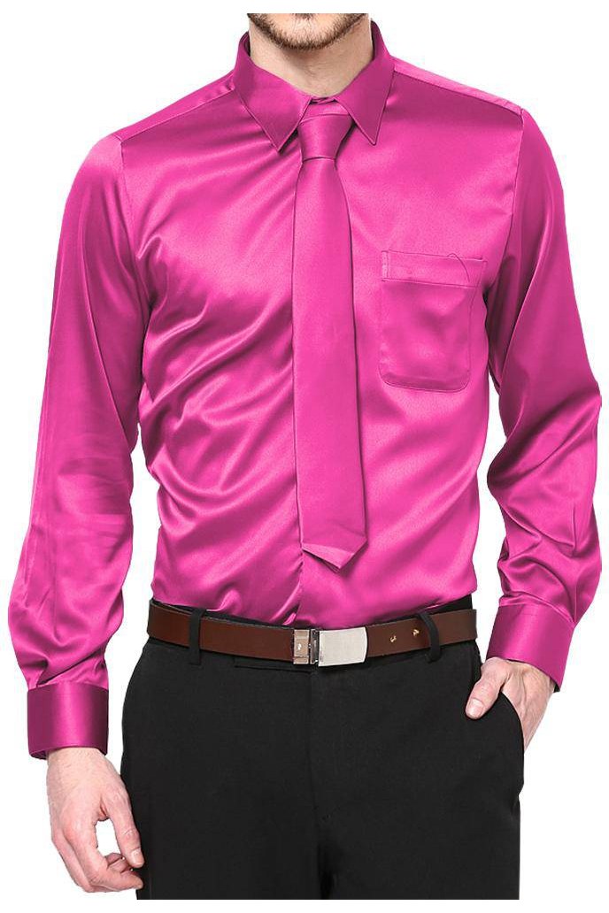 Boys Satin Long Sleeve Dress Shirt with Tie & Pocket Square