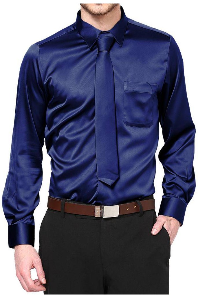 Boys Satin Long Sleeve Dress Shirt with Tie & Pocket Square