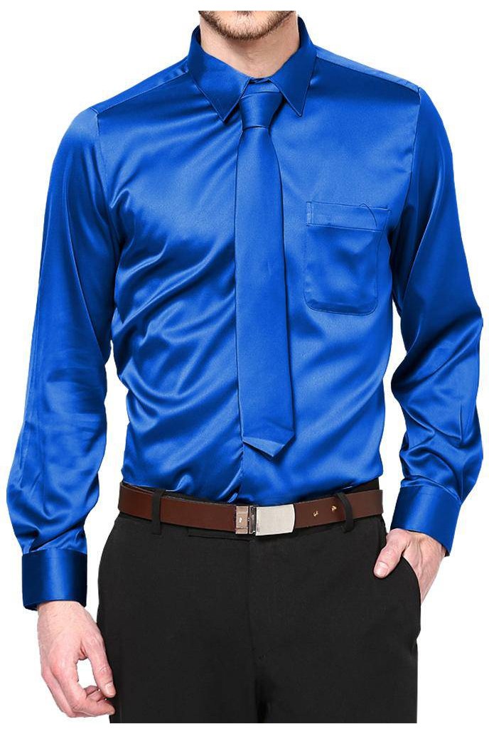 Boys Satin Long Sleeve Dress Shirt with Tie & Pocket Square