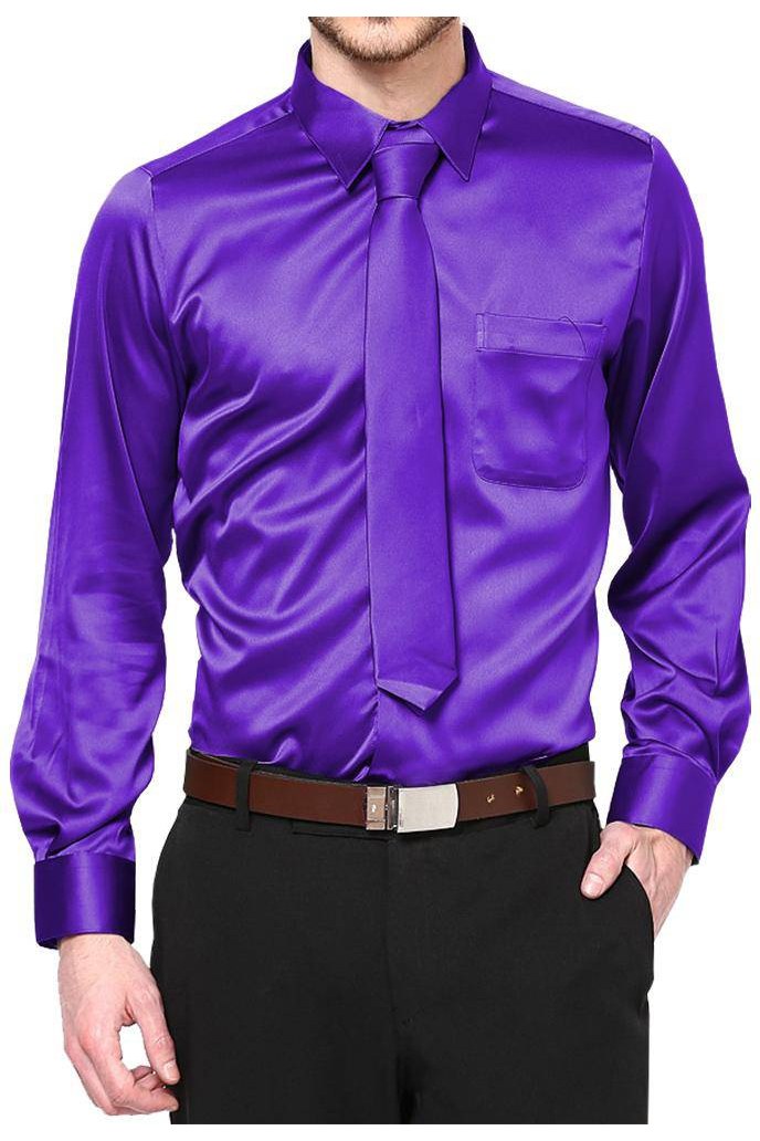 Boys Satin Long Sleeve Dress Shirt with Tie & Pocket Square