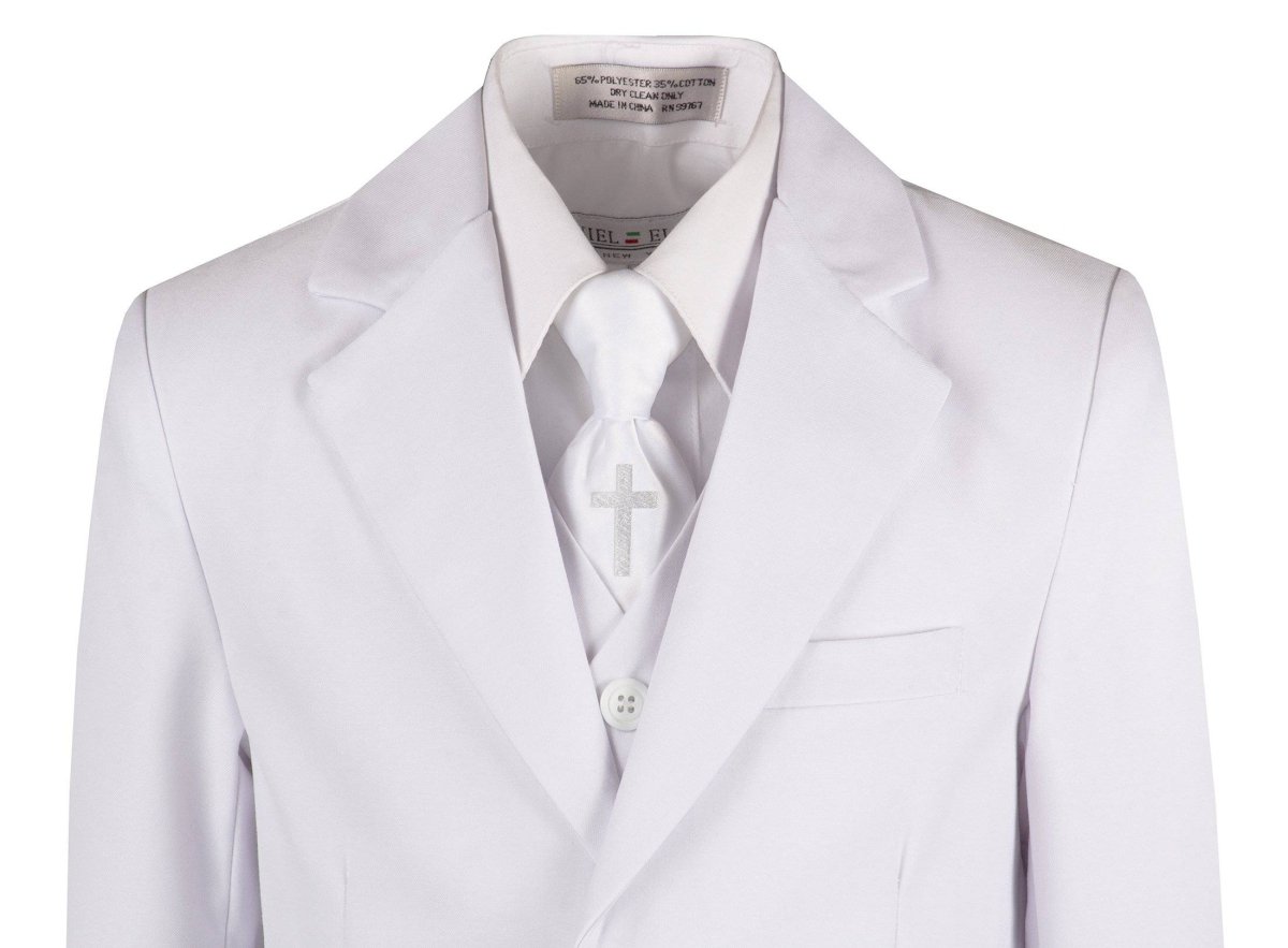Boys Slim Fit Communion Suit with Religious Cross Neck Tie