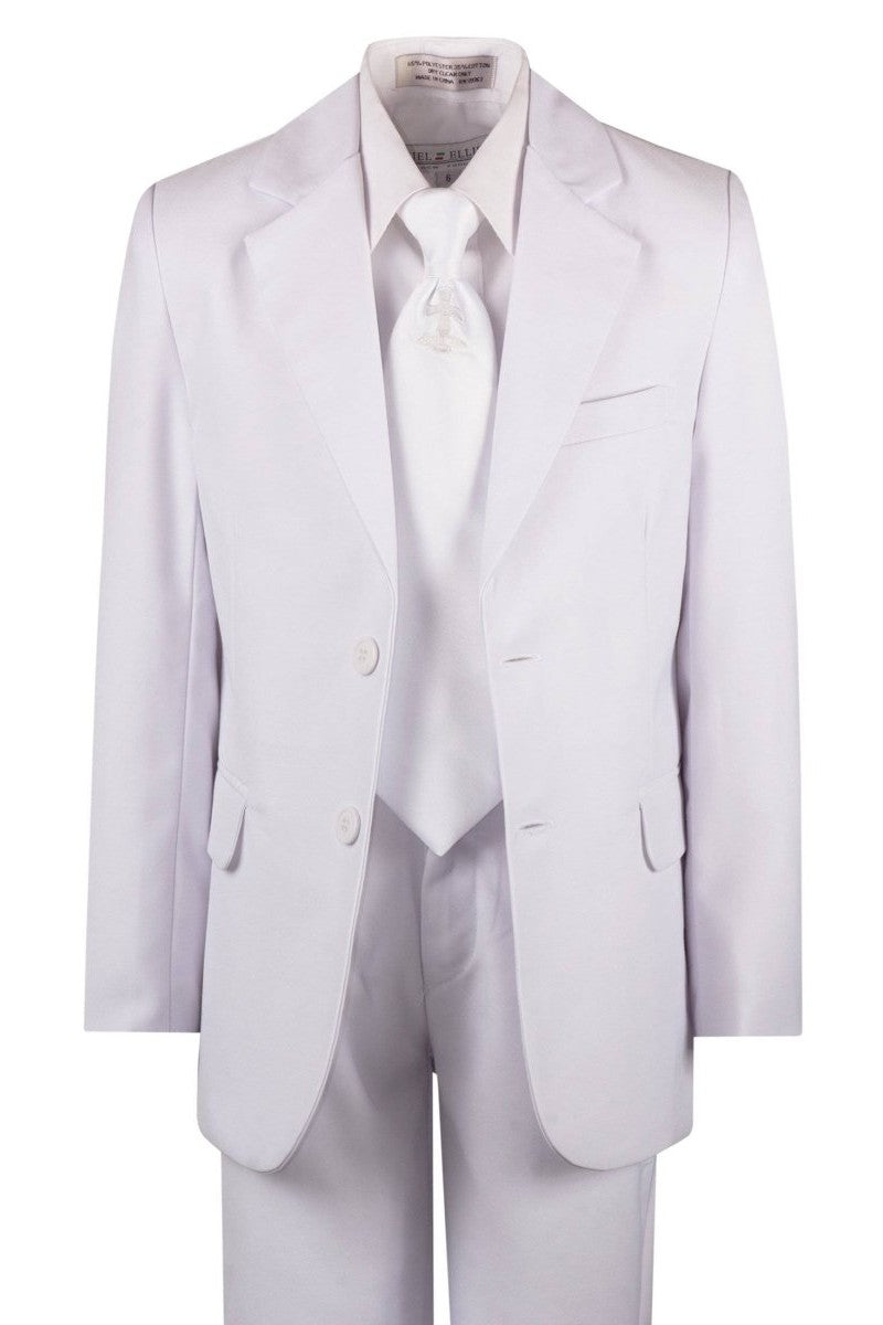 Boys Slim Fit Suit with Communion Cross Neck Tie and Suspenders