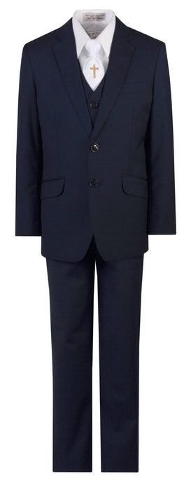 Navy Blue Slim Fit Communion Suit Religious Cross Neck Tie Boys Youth Sizes - Tuxgear