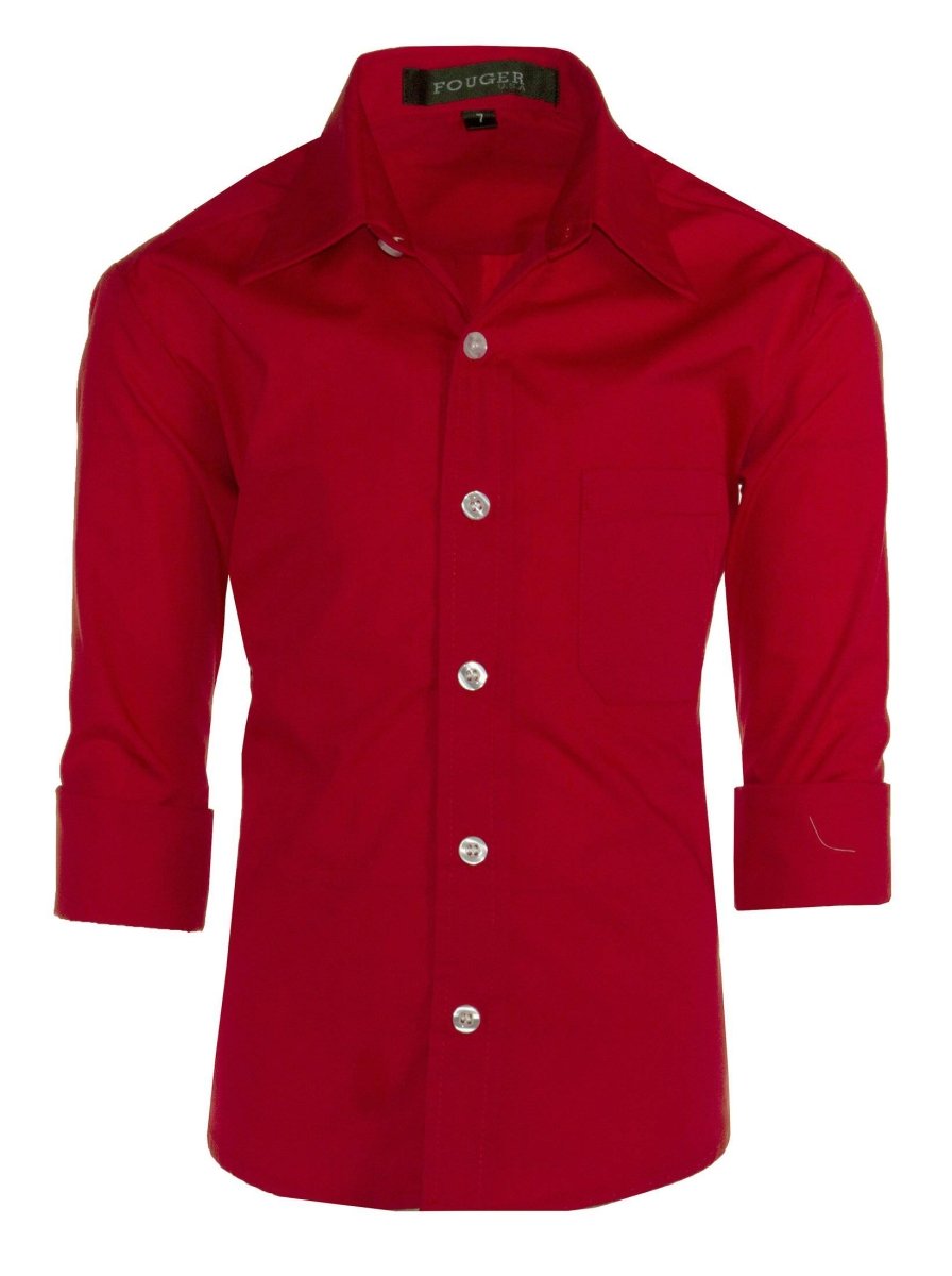 Boys Slim Fit Long Sleeve Dress Shirt – Aiden, Button-Front, Chest Pocket, Adjustable Cuffs, Available in 10 Colors, Sizes 2-18