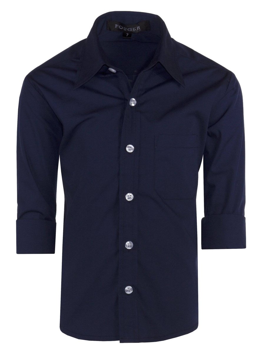 Boys Slim Fit Long Sleeve Dress Shirt – Aiden, Button-Front, Chest Pocket, Adjustable Cuffs, Available in 10 Colors, Sizes 2-18