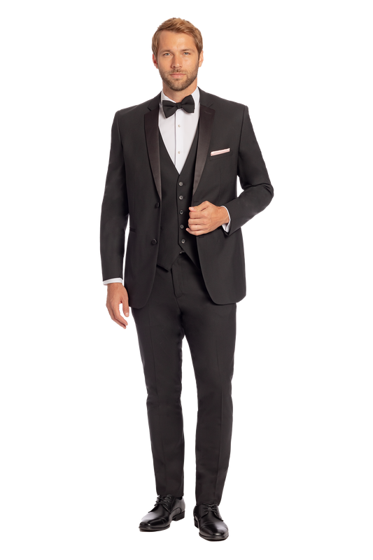 "The Dawson" Men's Slim Fit Black 3 Piece 2 Button Notch Tuxedo