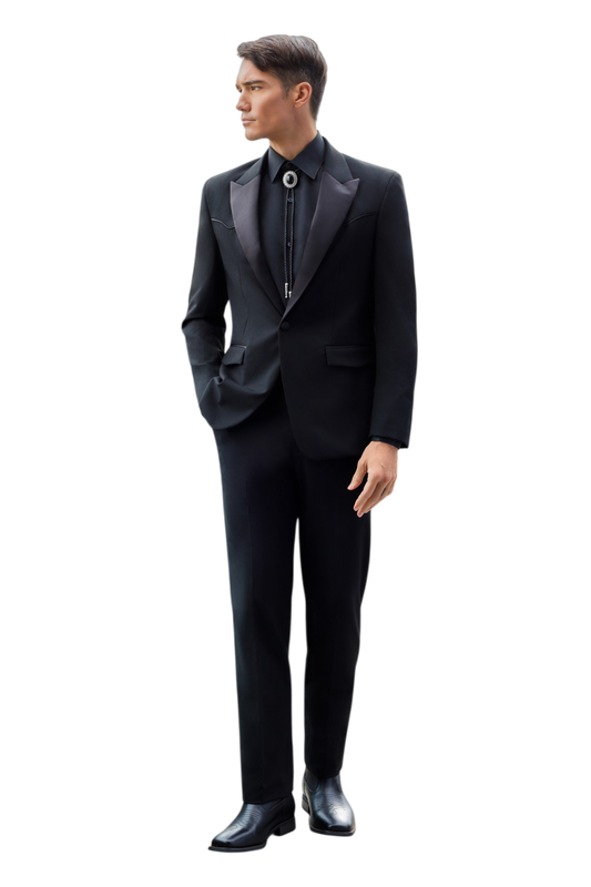 "The Dutton" Men's Slim Fit Black 3 Piece Peak Western Tuxedo