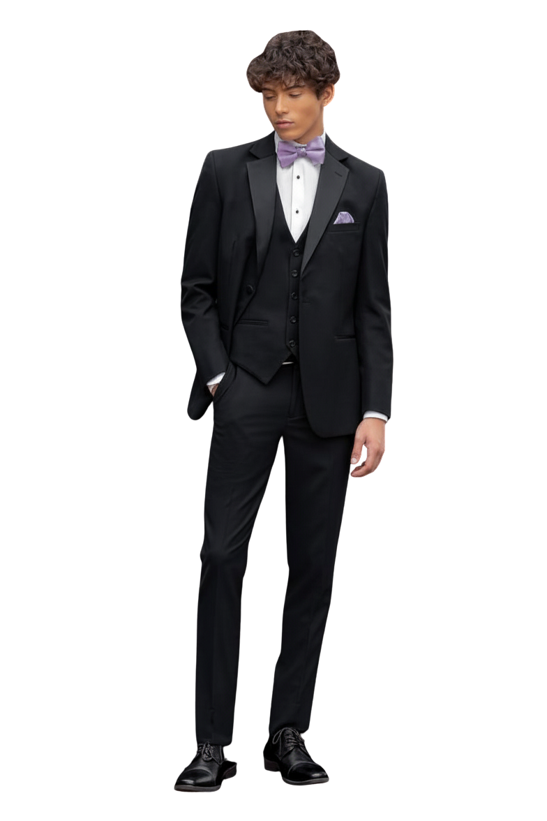 "The Metro" Men's Slim Fit Black 3 Piece 2 Button Notch Tuxedo