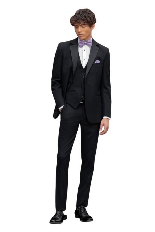 "The Metro" Men's Slim Fit Black 3 Piece 2 Button Notch Tuxedo