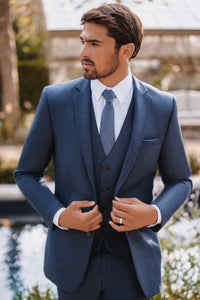 Men's Denim Blue Wedding Suit 3 Piece Package - RENTAL 