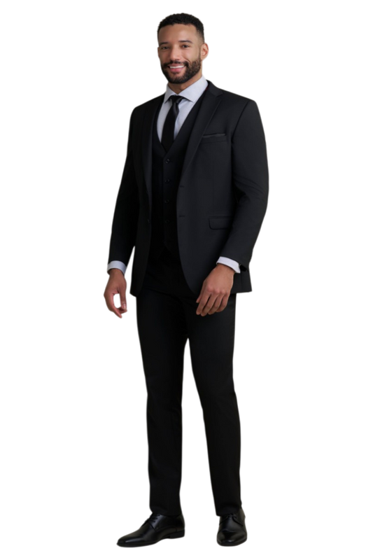 "Performance Stretch" Men's Slim Fit Black 3 Piece Suit