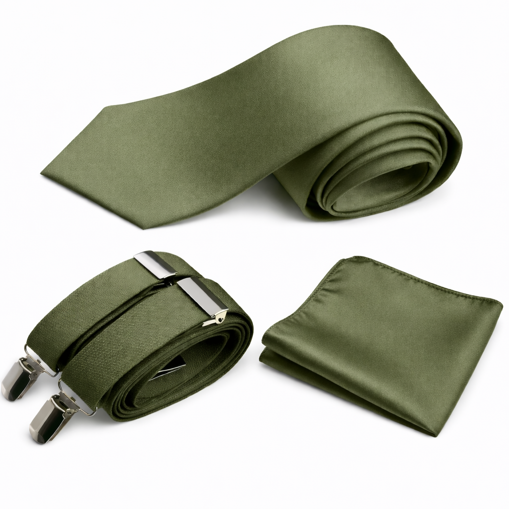 Classic Windsor Self Tie Necktie Suspenders and Pocket Square