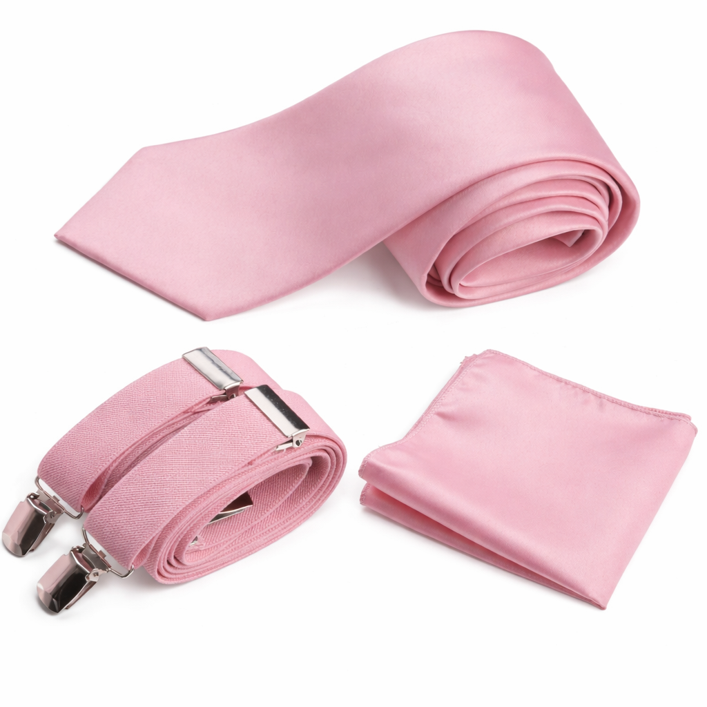 Classic Windsor Self Tie Necktie Suspenders and Pocket Square