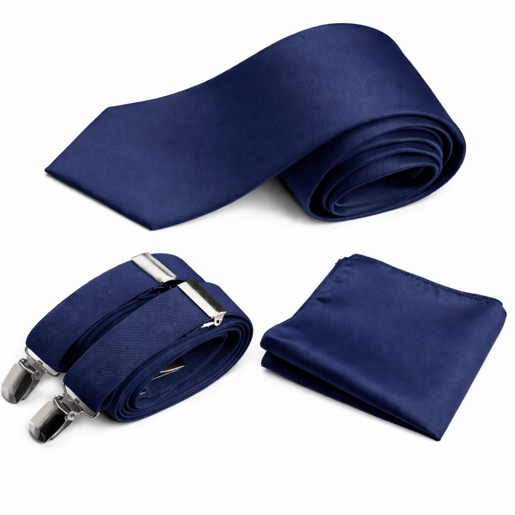 Classic Windsor Self Tie Necktie Suspenders and Pocket Square