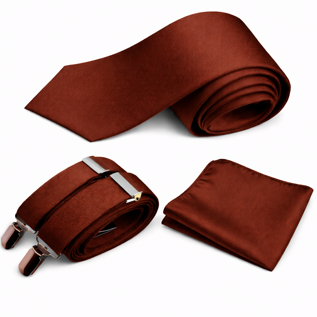 Classic Windsor Self Tie Necktie Suspenders and Pocket Square