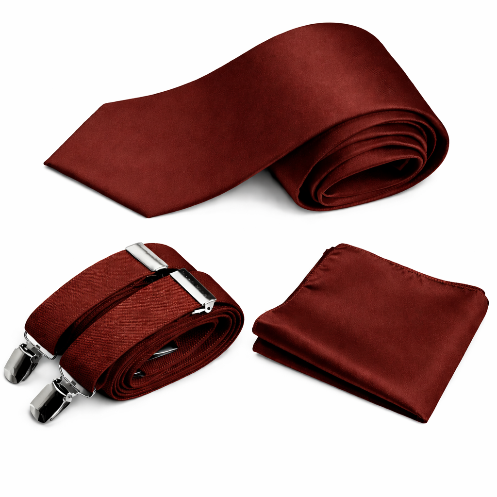 Classic Windsor Self Tie Necktie Suspenders and Pocket Square