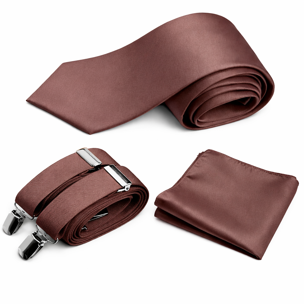 Classic Windsor Self Tie Necktie Suspenders and Pocket Square