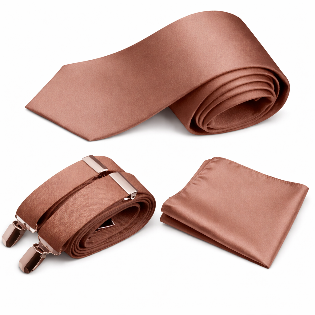 Classic Windsor Self Tie Necktie Suspenders and Pocket Square