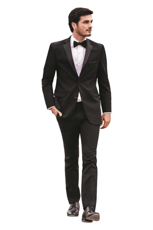 "The Essentials" Men's Slim Fit Black 3 Piece 2 Button Notch Tuxedo
