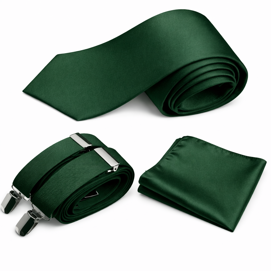 Classic Windsor Self Tie Necktie Suspenders and Pocket Square