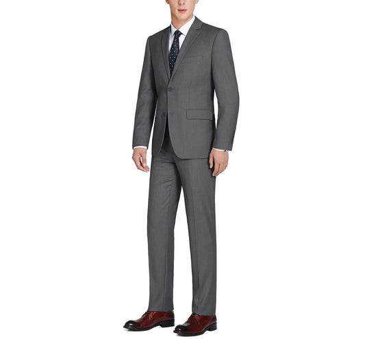 Renoir Men’s Dark Grey 2-Piece Suit – Single Breasted Notch Lapel Jacket & Flat Front Pants – Slim Fit Formal Attire