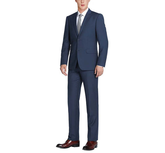 Renoir Men’s Navy Blue 2-Piece Suit – Single Breasted Notch Lapel Jacket & Flat Front Pants –  Slim Fit Formal Attire