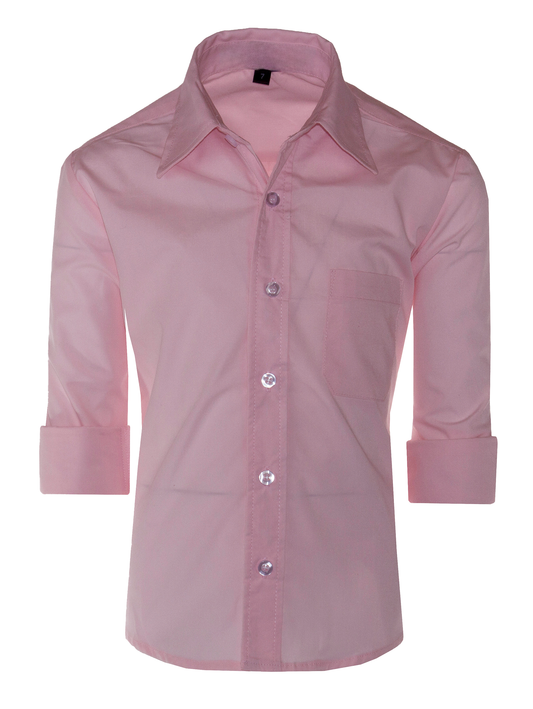 Boys Slim Fit Long Sleeve Dress Shirt – Aiden, Button-Front, Chest Pocket, Adjustable Cuffs, Available in 10 Colors, Sizes 2-18 