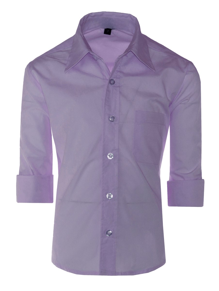 Boys Slim Fit Long Sleeve Dress Shirt – Button - Front, Chest Pocket, Adjustable Cuffs, Available in 10 Colors, Sizes 2 - 18 - Tuxgear