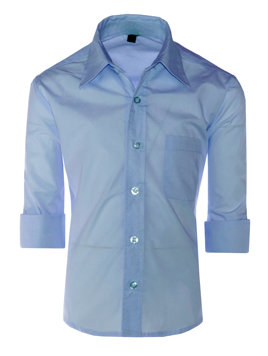 Boys Slim Fit Long Sleeve Dress Shirt – Button - Front, Chest Pocket, Adjustable Cuffs, Available in 10 Colors, Sizes 2 - 18 - Tuxgear