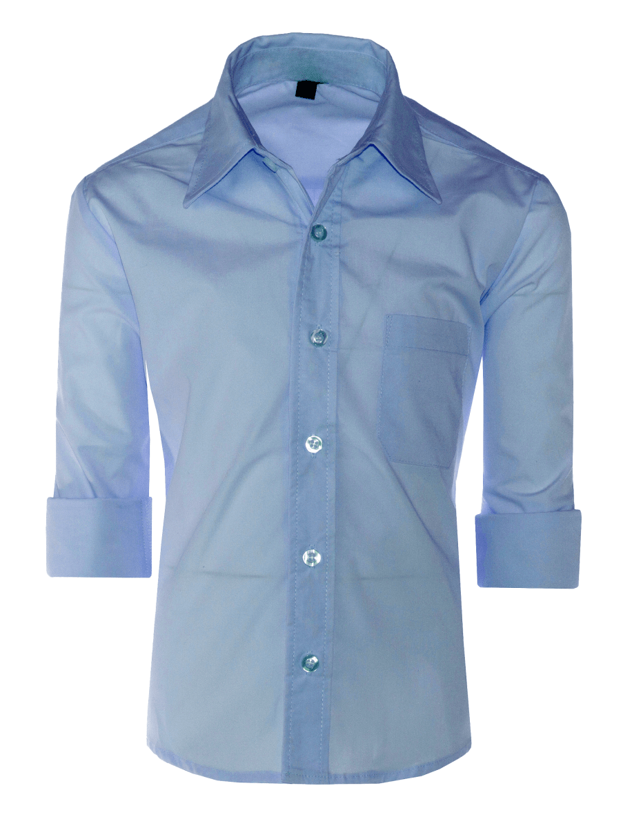 Boys Slim Fit Long Sleeve Dress Shirt – Button - Front, Chest Pocket, Adjustable Cuffs, Available in 10 Colors, Sizes 2 - 18 - Tuxgear