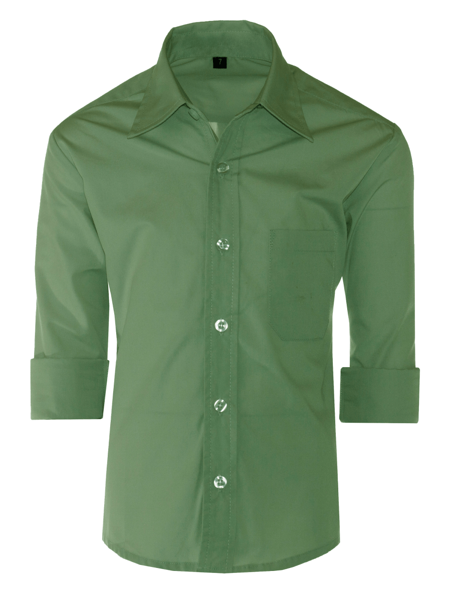 Boys Slim Fit Long Sleeve Dress Shirt – Button - Front, Chest Pocket, Adjustable Cuffs, Available in 10 Colors, Sizes 2 - 18 - Tuxgear