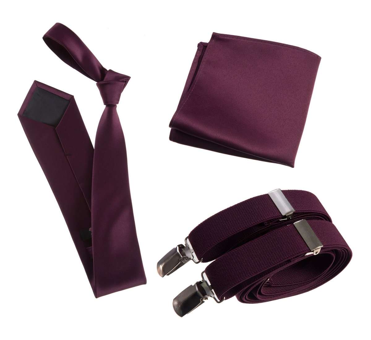 Classic Windsor Self Tie Necktie Suspenders and Pocket Square - Tuxgear