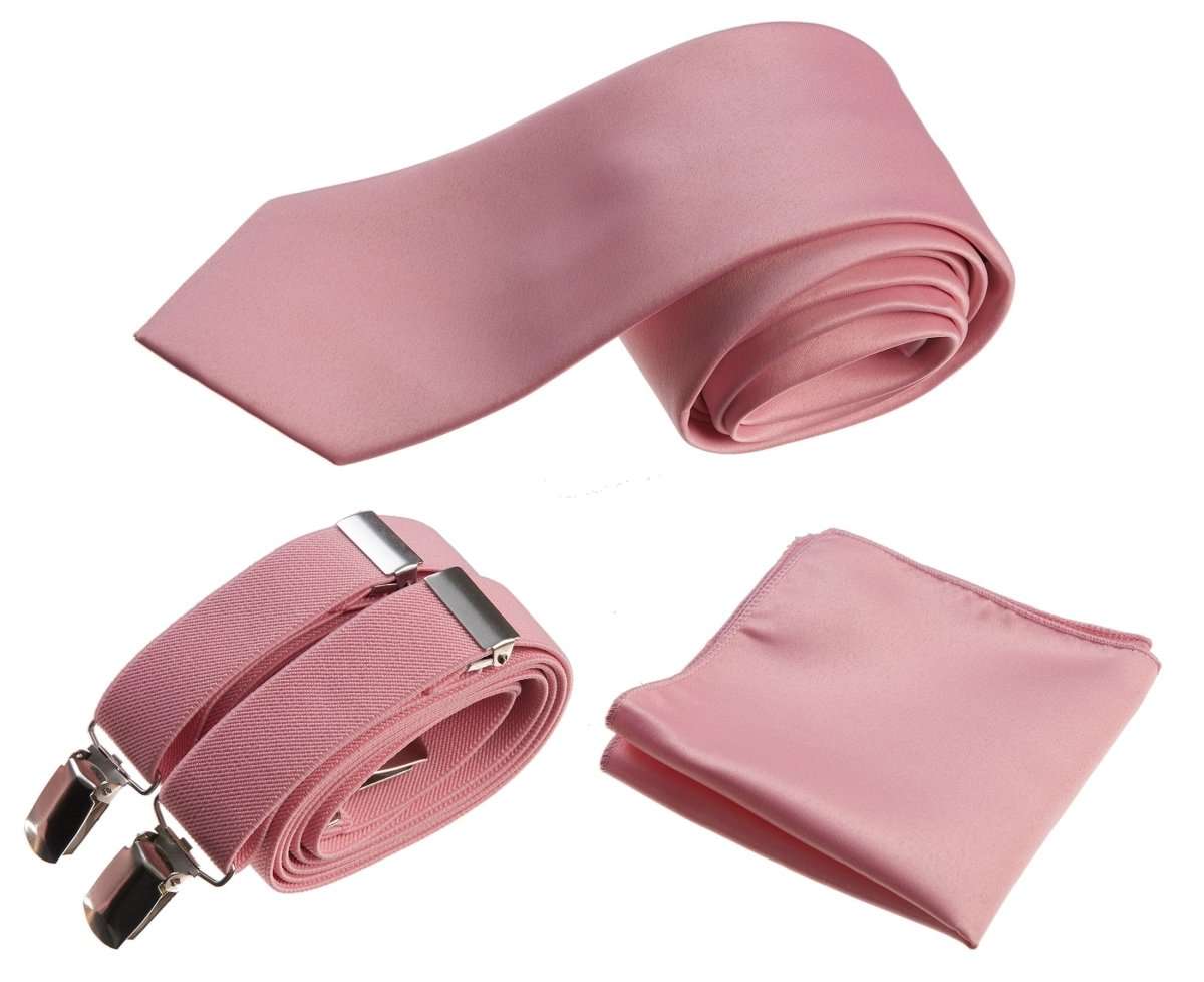 Classic Windsor Self Tie Necktie Suspenders and Pocket Square - Tuxgear