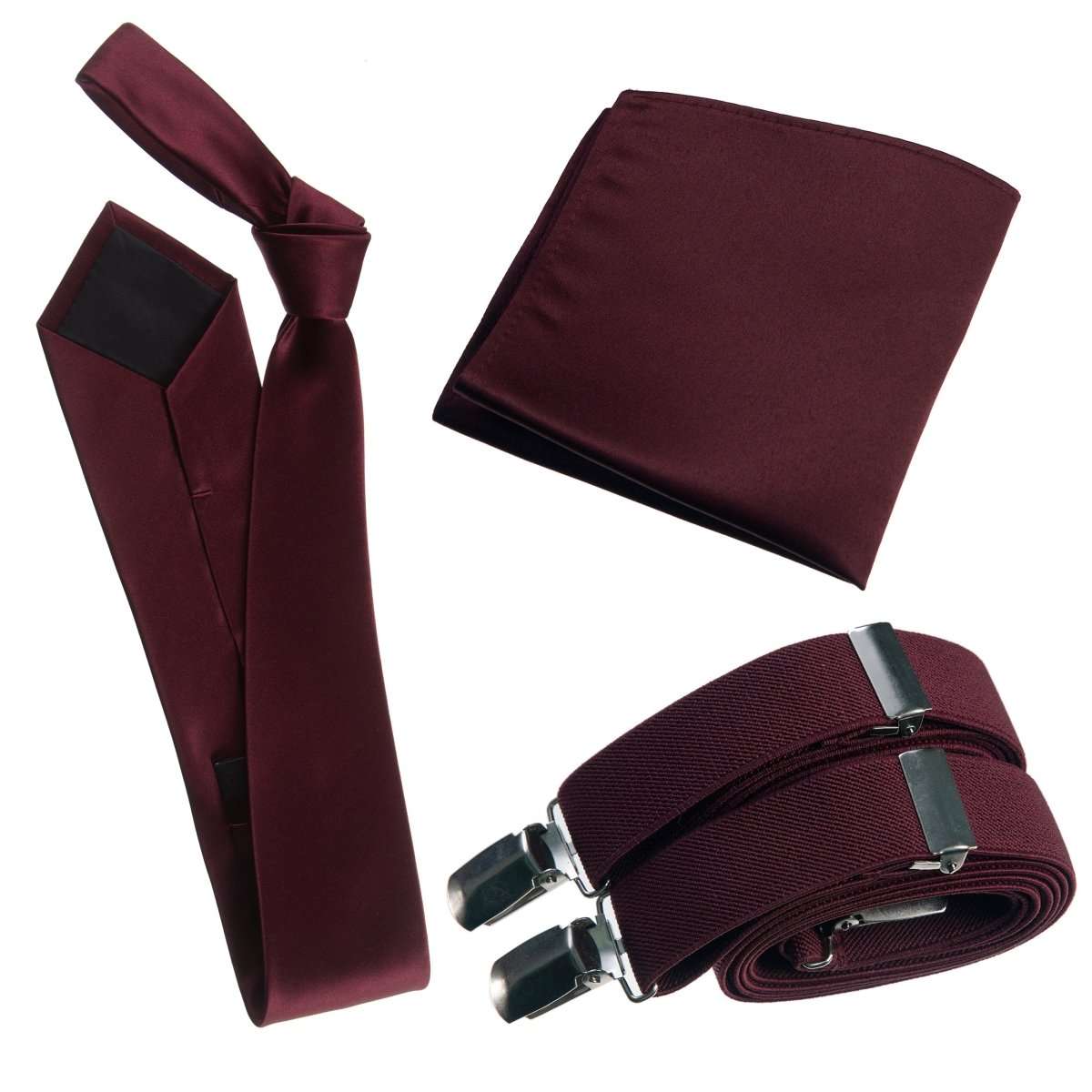 Classic Windsor Self Tie Necktie Suspenders and Pocket Square - Tuxgear