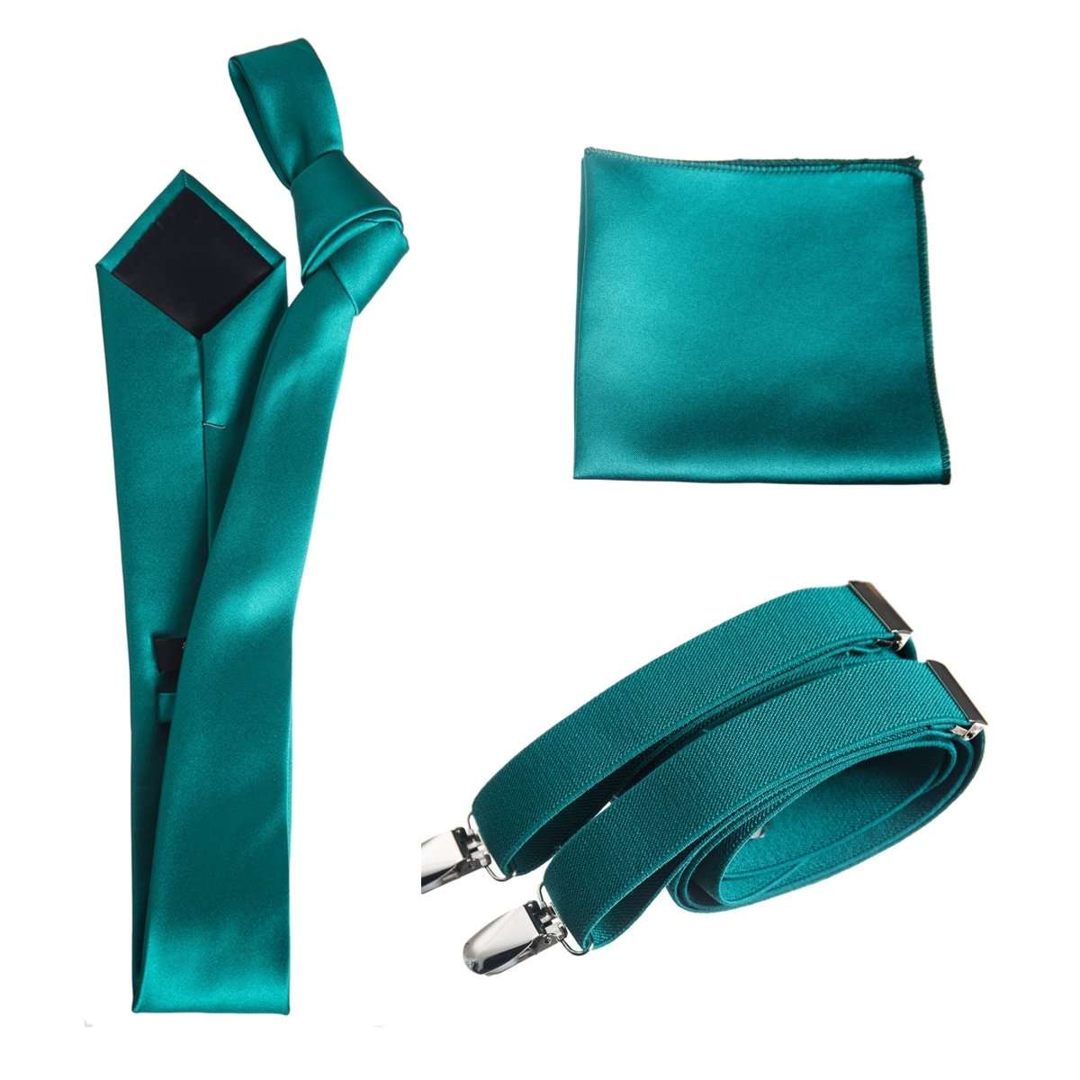 Classic Windsor Self Tie Necktie Suspenders and Pocket Square - Tuxgear
