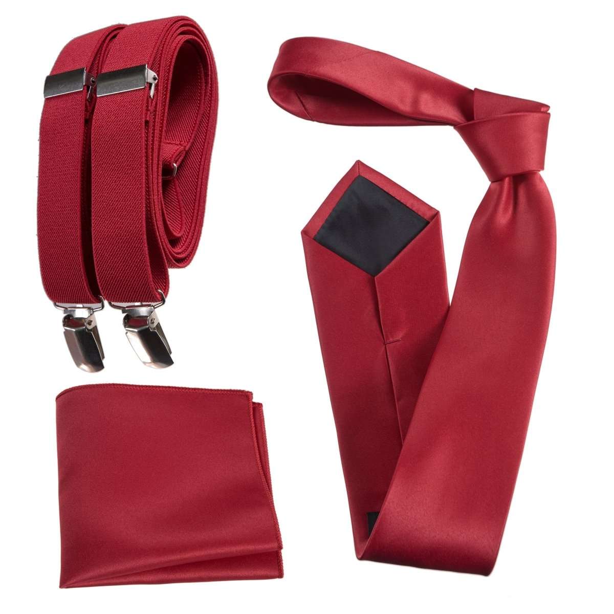Classic Windsor Self Tie Necktie Suspenders and Pocket Square - Tuxgear