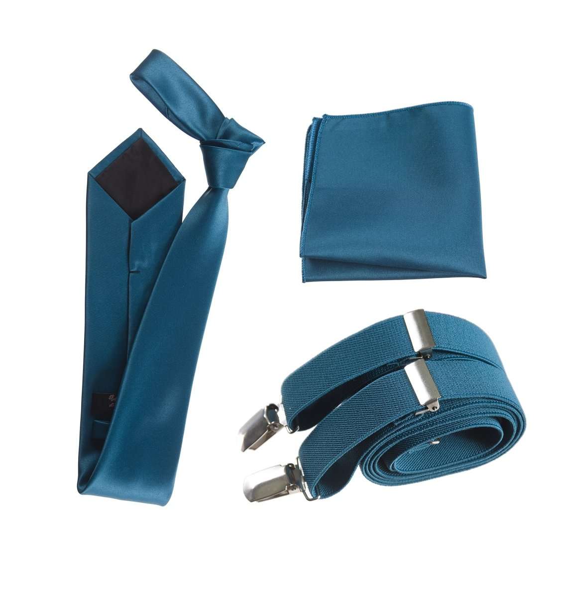 Classic Windsor Self Tie Necktie Suspenders and Pocket Square 