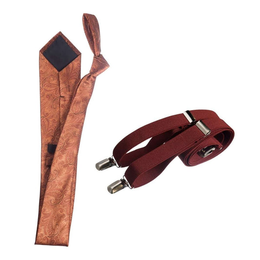 Classic Windsor Self Tie Paisley Jacquard Necktie and Suspenders - Tuxgear