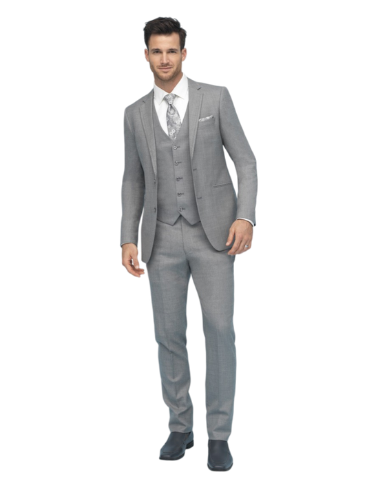 "The Brunswick" Men's Slim Fit Linen Grey 3 Piece Suit