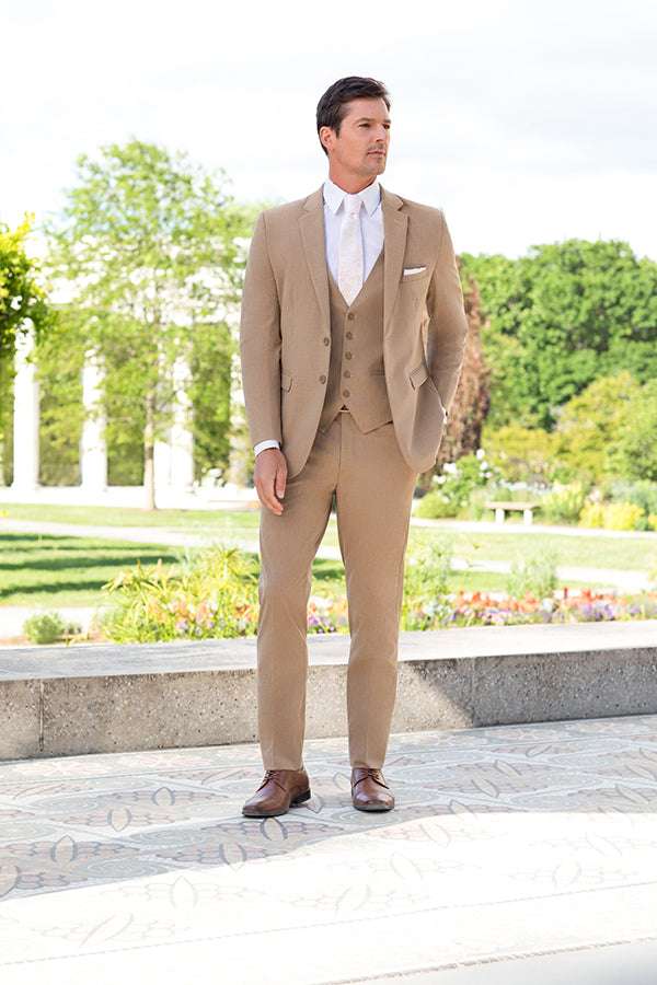 Mark of Distinction Slim Fit Camel Three - Piece Suit – Jacket, Pants & Vest - Tuxgear