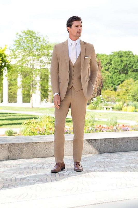 Mark of Distinction Slim Fit Camel Three - Piece Suit – Jacket, Pants & Vest - Tuxgear